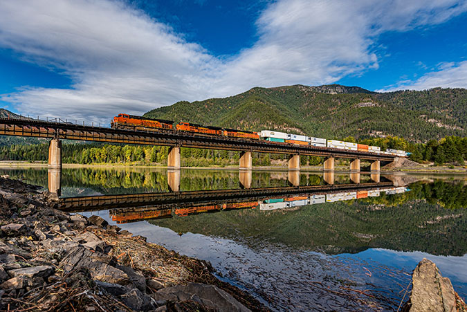 BNSF train crosses the Clark Fork River at Noxon, Montana